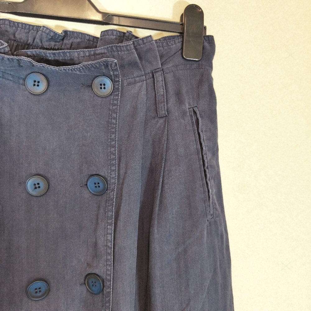 Seen Worn Kept Blue Skirt Size UK 10 Midi Paper Bag Waist Button up Pleated - Picture 3 of 8